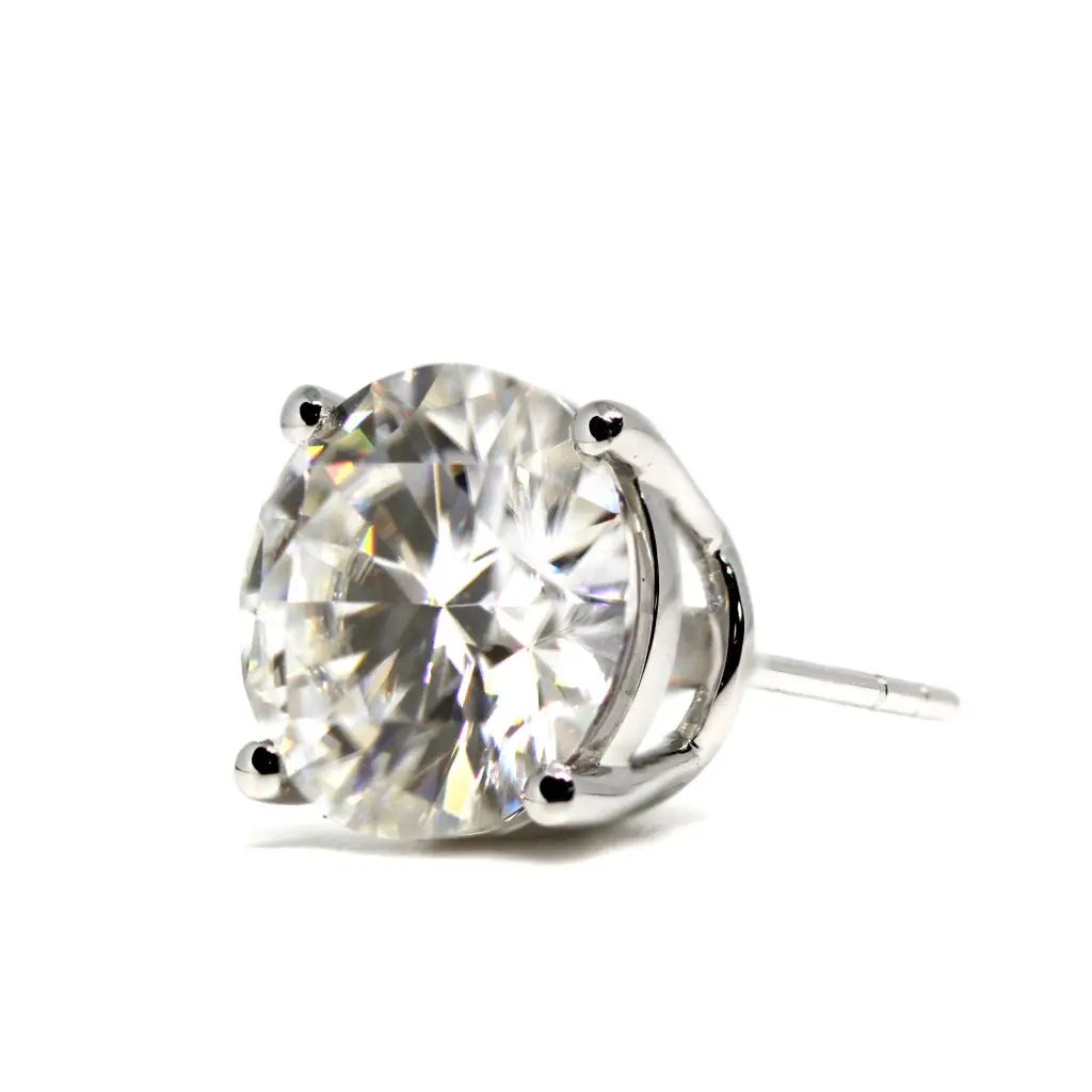 Ready Made | 1.5 Carat Moissanite Solitaire Earrings in 18K White Gold Basket Setting - LeCaine Gems