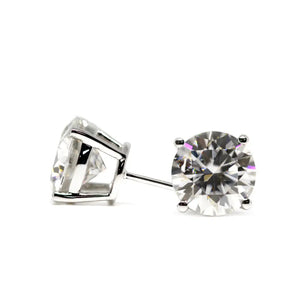 Ready Made | 1.5 Carat Moissanite Solitaire Earrings in 18K White Gold Basket Setting - LeCaine Gems