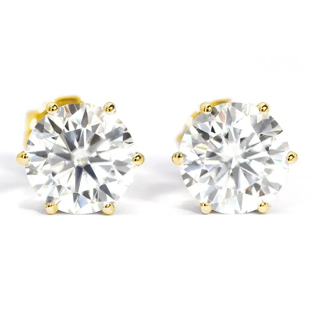 Ready Made | 1.5 Carat Moissanite Solitaire Earrings in 18K Yellow Gold 6 Prongs Basket Setting - LeCaine Gems