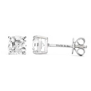 Ready Made | 1 Carat Asscher Moissanite 18K White Gold Stud Earrings With Basket Setting - LeCaine Gems