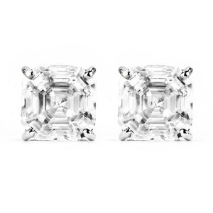 Ready Made | 1 Carat Asscher Moissanite 18K White Gold Stud Earrings With Basket Setting - LeCaine Gems