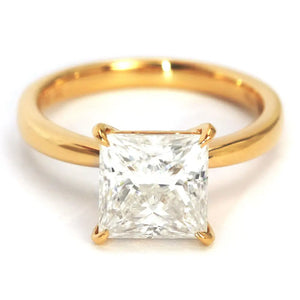 Ready Made | 1 Carat Beatrice Princess Moissanite Solitaire in 4 Prong Setting Ring in 18K Yellow Gold - LeCaine Gems