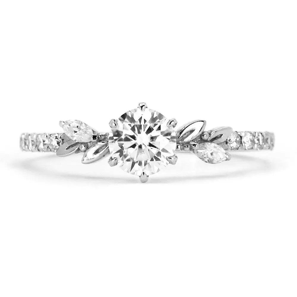 Ready Made | 1 Carat Chloe Round Moissanite Ring in 18K White Gold - LeCaine Gems