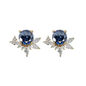 Ready Made | 1 Carat Delilah Blue Grey Moissanite Stud Earrings with Lab Grown Diamonds Jackets in 18K Yellow Gold - LeCaine Gems