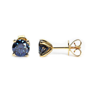 Ready Made | 1 Carat Delilah Blue Grey Moissanite Stud Earrings with Lab Grown Diamonds Jackets in 18K Yellow Gold - LeCaine Gems