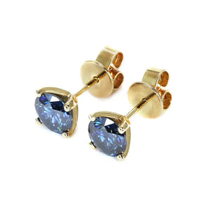 Ready Made | 1 Carat Delilah Blue Grey Moissanite Stud Earrings with Lab Grown Diamonds Jackets in 18K Yellow Gold - LeCaine Gems