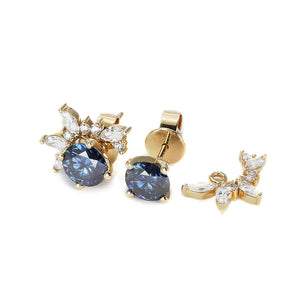 Ready Made | 1 Carat Delilah Blue Grey Moissanite Stud Earrings with Lab Grown Diamonds Jackets in 18K Yellow Gold - LeCaine Gems