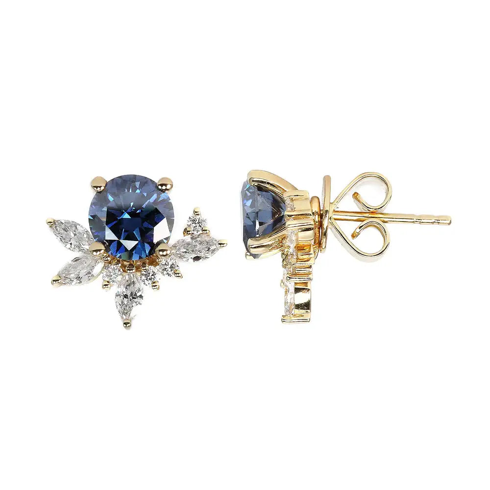 Ready Made | 1 Carat Delilah Blue Grey Moissanite Stud Earrings with Lab Grown Diamonds Jackets in 18K Yellow Gold - LeCaine Gems