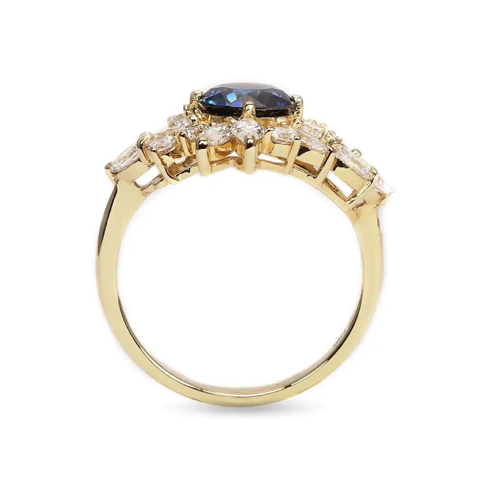 Ready Made | 1 Carat Delilah Blue Grey Moissanite with Lab Grown Diamonds Ring in 18K Yellow Gold - LeCaine Gems