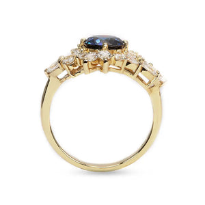 Ready Made | 1 Carat Delilah Blue Grey Moissanite with Lab Grown Diamonds Ring in 18K Yellow Gold - LeCaine Gems