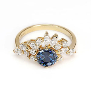 Ready Made | 1 Carat Delilah Blue Grey Moissanite with Lab Grown Diamonds Ring in 18K Yellow Gold - LeCaine Gems