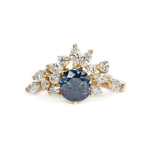 Ready Made | 1 Carat Delilah Blue Grey Moissanite with Lab Grown Diamonds Ring in 18K Yellow Gold - LeCaine Gems