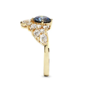 Ready Made | 1 Carat Delilah Blue Grey Moissanite with Lab Grown Diamonds Ring in 18K Yellow Gold - LeCaine Gems