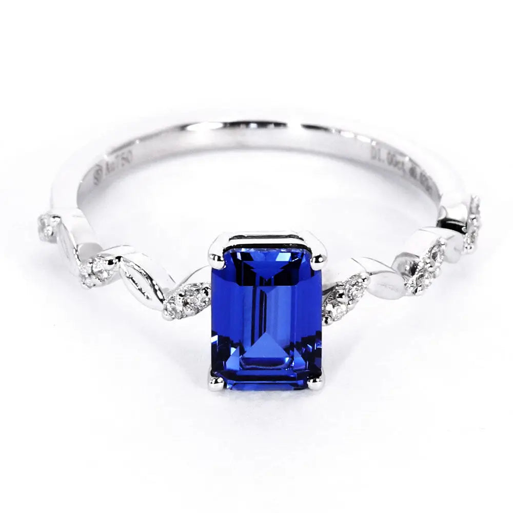 Ready Made | 1 Carat Eartha Emerald Blue Lab Grown Sapphire Ring in 18K White Gold - LeCaine Gems