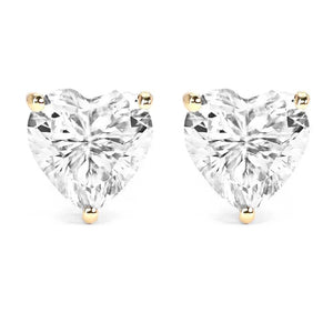 Ready Made | 1 Carat Heart Shaped Moissanite Stud Earrings with Basket Setting 18K Yellow Gold - LeCaine Gems