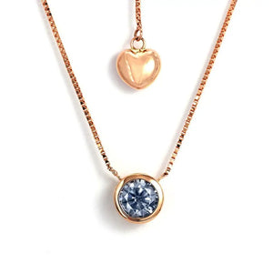 Ready Made | 1 Carat Light Blue Grey Moissanite Round Solitaire Bezel 18K Rose Gold Pendant with Heart Chain - LeCaine Gems