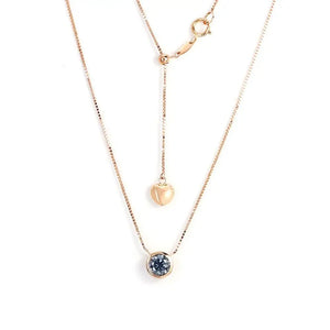 Ready Made | 1 Carat Light Blue Grey Moissanite Round Solitaire Bezel 18K Rose Gold Pendant with Heart Chain - LeCaine Gems