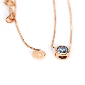 Ready Made | 1 Carat Light Blue Grey Moissanite Round Solitaire Bezel 18K Rose Gold Pendant with Heart Chain - LeCaine Gems
