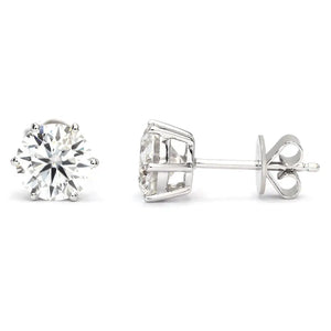 Ready Made | 1 Carat Moissanite Solitaire Earrings in 18K White Gold 6 Prongs Basket Setting - LeCaine Gems