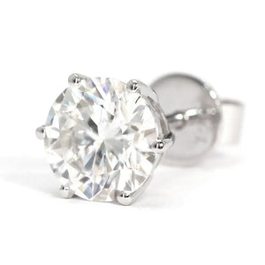 Ready Made | 1 Carat Moissanite Solitaire Earrings in 18K White Gold 6 Prongs Basket Setting - LeCaine Gems