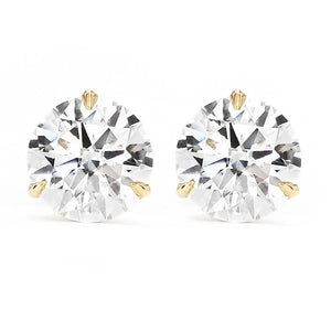 Ready Made | 1 Carat Moissanite Solitaire Earrings in 18K Yellow Gold 3 Prong Martini Setting - LeCaine Gems