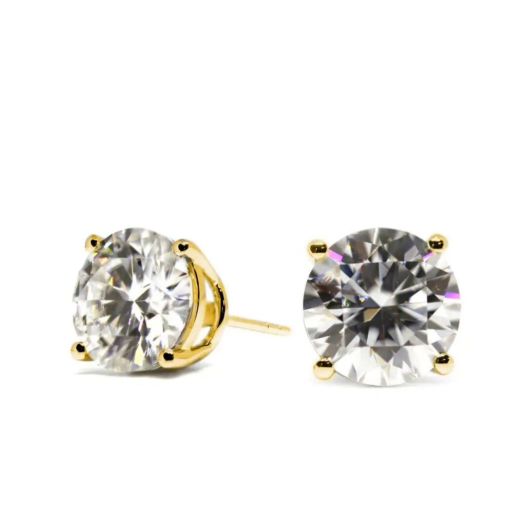 Ready Made | 1 Carat Moissanite Solitaire Earrings in 18K Yellow Gold Basket Setting - LeCaine Gems