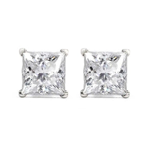 Ready Made | 1 Carat Princess Moissanite Solitaire Stud Earrings in 18K White Gold - LeCaine Gems