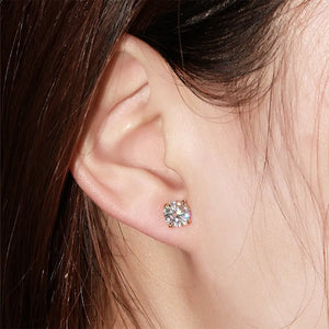 Ready Made | 1 Carat Round Moissanite Earrings in 18K Rose Gold - LeCaine Gems