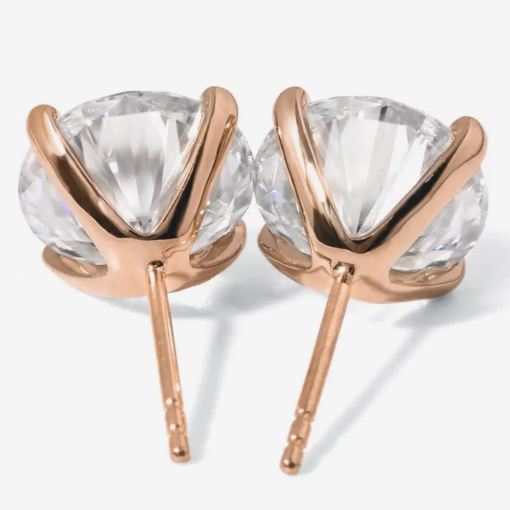 Ready Made | 1 Carat Round Moissanite Earrings in 18K Rose Gold - LeCaine Gems