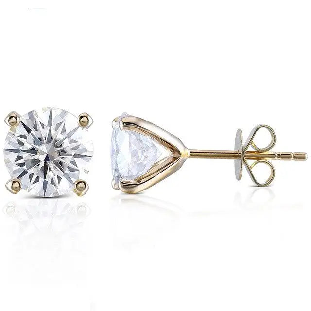 Ready Made | 1 Carat Round Moissanite Earrings in 18K Yellow Gold - LeCaine Gems