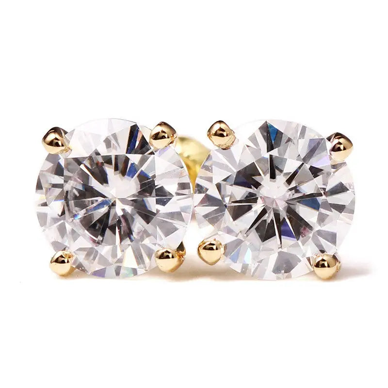 Ready Made | 1 Carat Round Moissanite Earrings in 18K Yellow Gold - LeCaine Gems