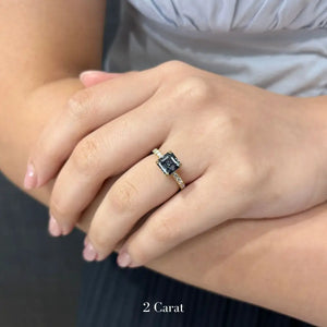 Marlow Asscher Grey Blue Moissanite with Pave Band Ring in 18K Yellow Gold - LeCaine Gems