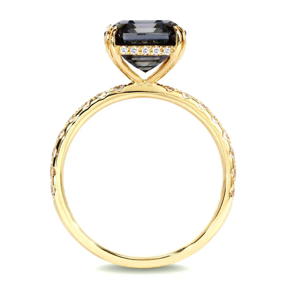 Ready Made | 2 Carat Marlow Asscher Grey Blue Moissanite with Pave Band Ring in 18K Yellow Gold - LeCaine Gems