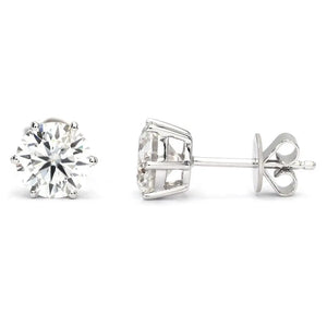 Ready Made | 2 Carat Moissanite Solitaire Earrings in 18K White Gold 6 Prongs Basket Setting - LeCaine Gems