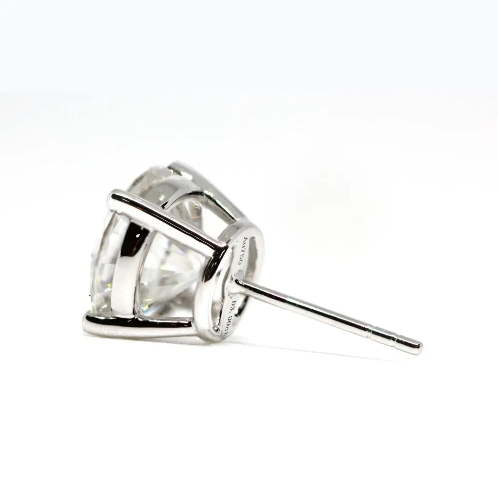 Ready Made | 2 Carat Moissanite Solitaire Earrings in 18K White Gold Basket Setting - LeCaine Gems