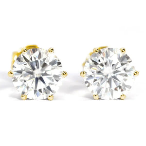 Ready Made | 2 Carat Moissanite Solitaire Earrings in 18K Yellow Gold 6 Prongs Basket Setting - LeCaine Gems