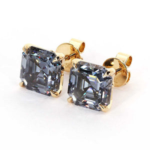 Ready Made | 3.5 Carat Grey Blue Asscher Cut Moissanite Stud Earrings 18K Yellow Gold - LeCaine Gems