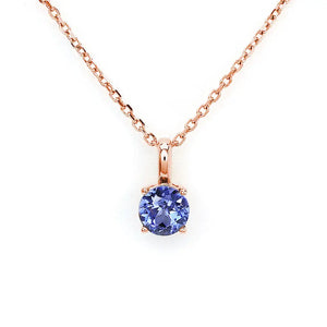 Ready Made | Betty Round Blue Lab Grown Sapphire Pendant in 18K Rose Gold - LeCaine Gems