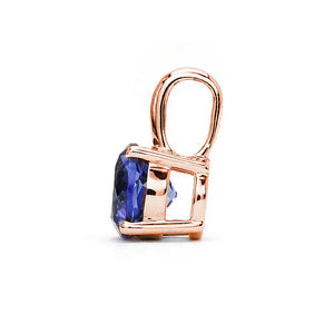 Ready Made | Betty Round Blue Lab Grown Sapphire Pendant in 18K Rose Gold - LeCaine Gems