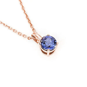 Ready Made | Betty Round Blue Lab Grown Sapphire Pendant in 18K Rose Gold - LeCaine Gems