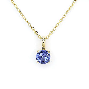 Ready Made | Betty Round Blue Lab Grown Sapphire Pendant in 18K Yellow Gold - LeCaine Gems