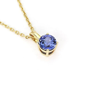 Ready Made | Betty Round Blue Lab Grown Sapphire Pendant in 18K Yellow Gold - LeCaine Gems