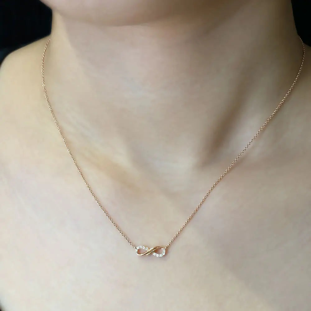 Ready Made | Britanny Kylie Infinity Shaped Lab Grown Diamond Necklace in 18K Rose Gold - LeCaine Gems