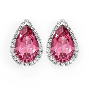 Ready Made | Coral Pink Sapphire Pear Cut Earrings in 18K Gold - LeCaine Gems
