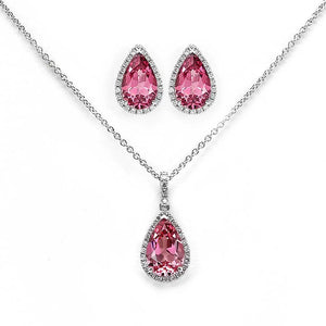 Ready Made | Coral Pink Sapphire Pear Cut Earrings in 18K Gold - LeCaine Gems