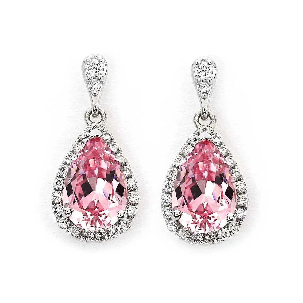 Ready Made | Coralis Pink Sapphire Pear Cut Dangling Earrings in 18K Gold - LeCaine Gems