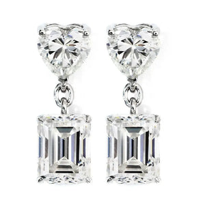 Ready Made | Dakota Emerald & Heart Moissanite Dangling Earrings in 18K White Gold - LeCaine Gems