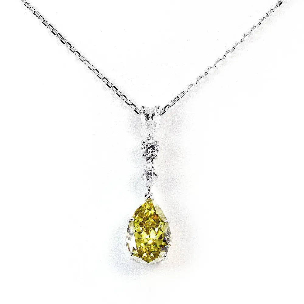 Ready Made | Dawn 5 Carat Intense Yellow Moissanite Pendant in 18K White Gold - LeCaine Gems