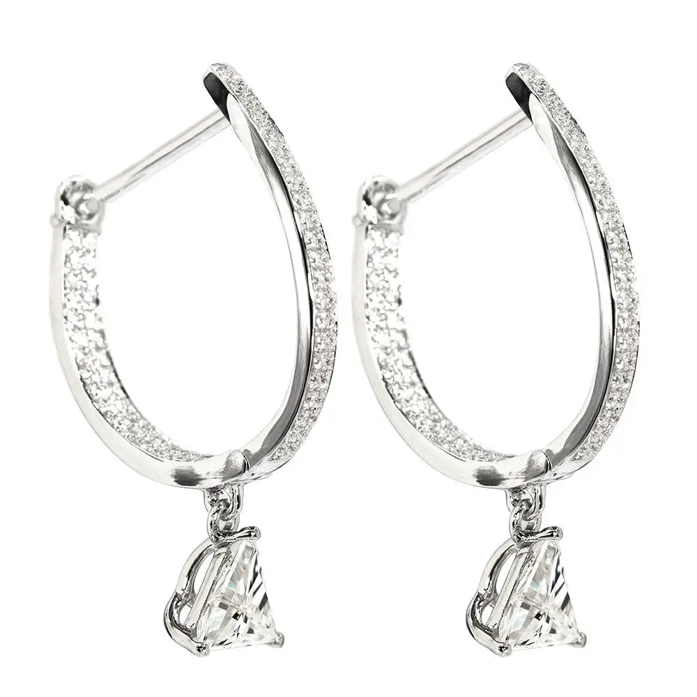 Ready Made | Enid Trilliant Moissanite with Pave Hoop Earrings in 18K White Gold - LeCaine Gems