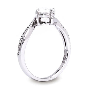 Ready Made | Este 1 Carat Round Moissanite with Twist Pave Band Ring in 18K White Gold - LeCaine Gems